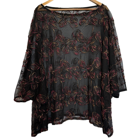 Yushi Womens Sheer Art To Wear Embroidered Tunic OS Textured Artsy Lagenlook - Picture 1 of 10